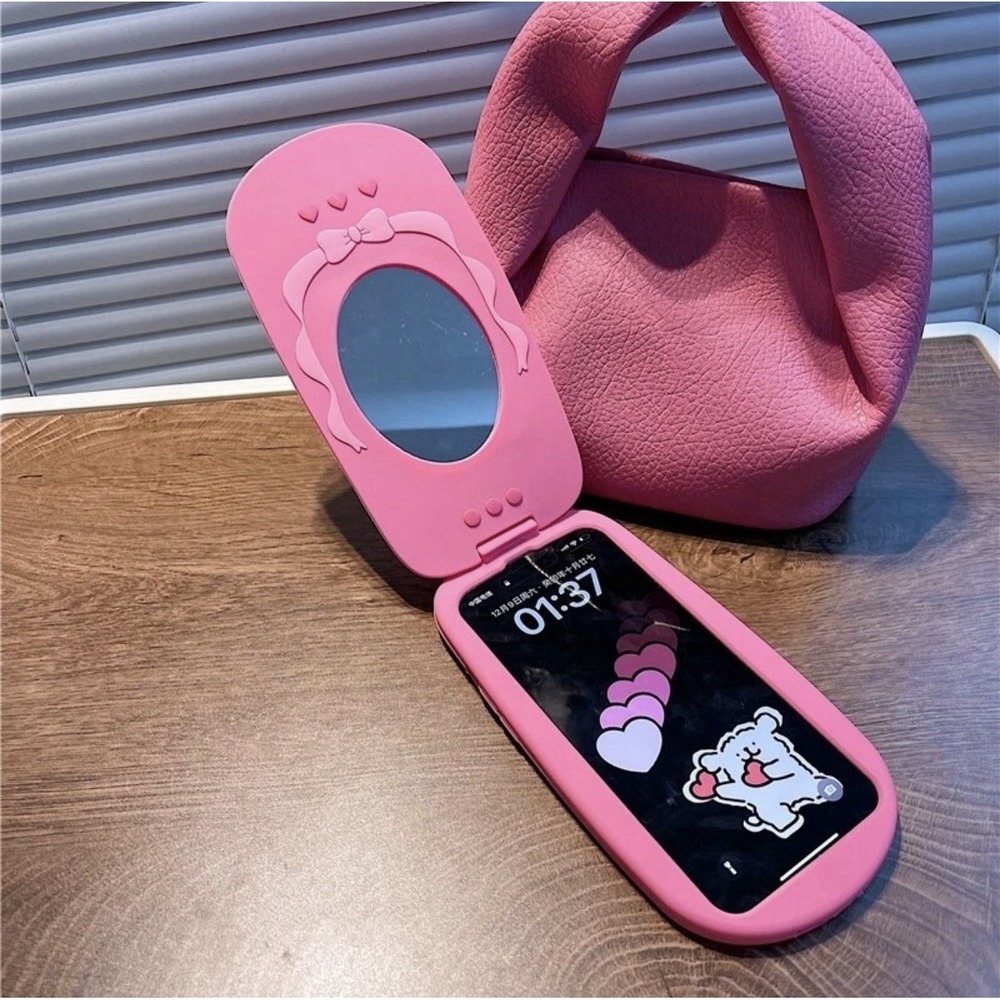3D Bow Phone Call Makeup Mirror Phone Case For iPhone 17 Pro Max - Picture 2 of 9